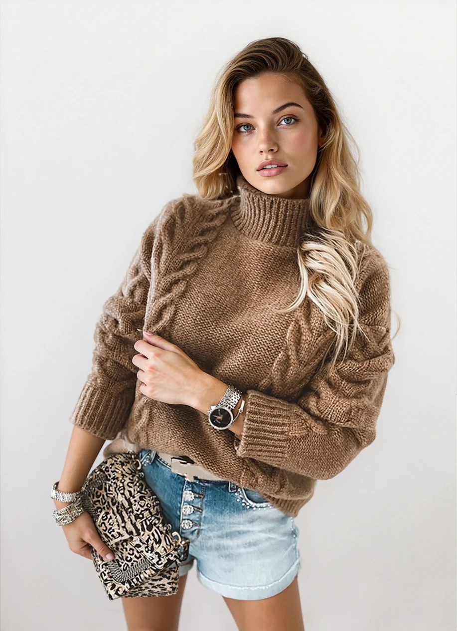 Serafina Delacroix | Luxe Kabelgebreide Coltrui in Structuurwol