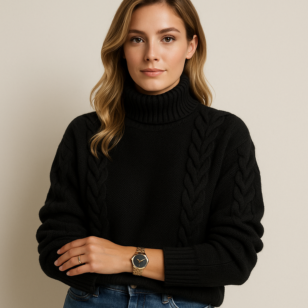 Serafina Delacroix | Luxe Kabelgebreide Coltrui in Structuurwol