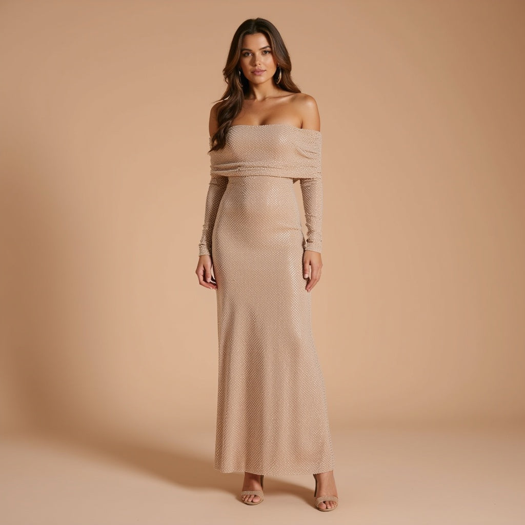 Manon | Off-Shoulder Diamante Jurk