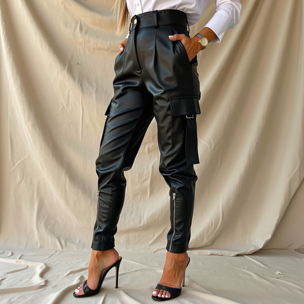 Isabelle | Hoge Taille Vegan Leren Broek